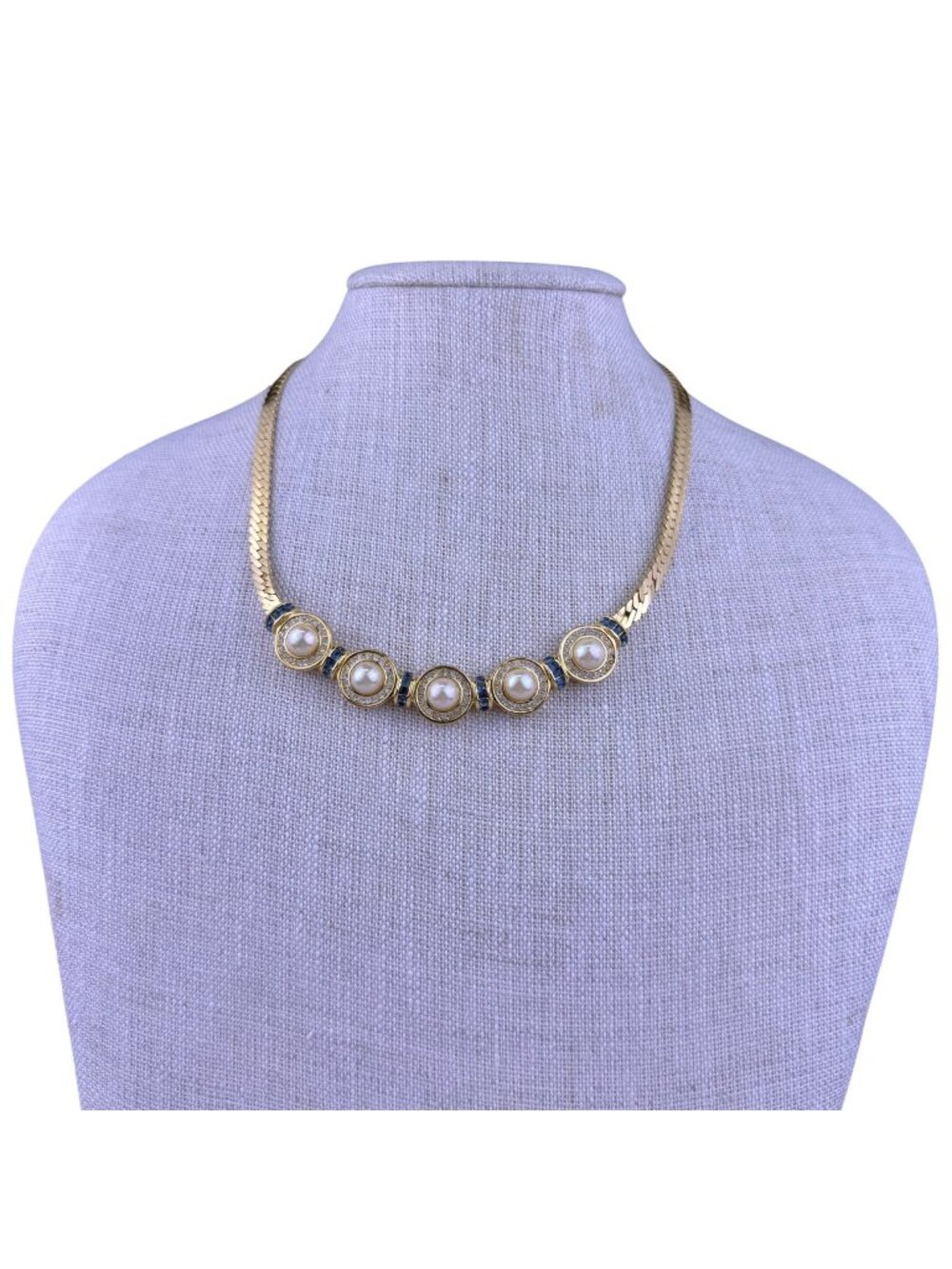 Christian D Womens Gold Tone Necklace Faux Pearls & Stones Vintage